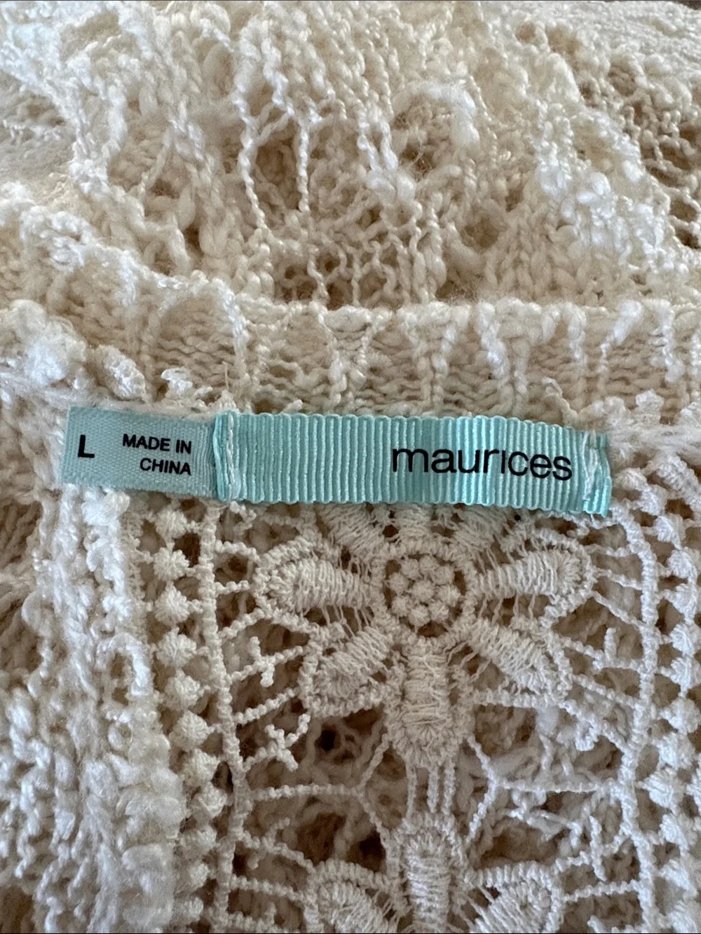 Maurices Cream Open-Knit Crochet Cardigan